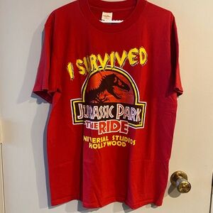 Vintage Jurassic Park The Ride T-shirt 1996 I Survived Movie Merch